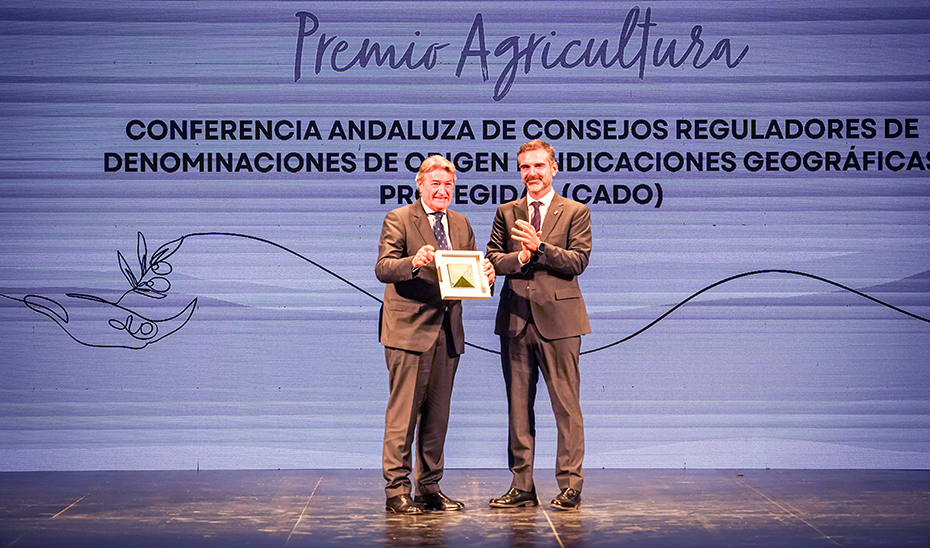 Ramón Fernández-Pacheco entrega una de las distinciones en la gala de los Premios de Agricultura y Pesca, celebrada en Córdoba. 